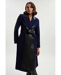Karen Millen Women's Wool Pu Mix Belted Midi Coat