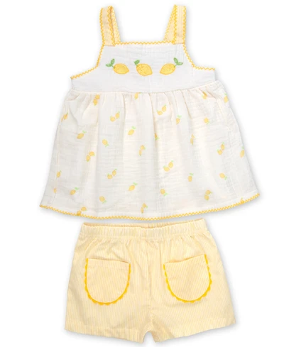 Baby Essentials Girls' Lemon-Inspired Square Neck Tank Top & Shorts, 2-Piece Set