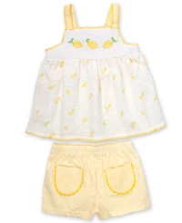 Baby Essentials Girls' Lemon-Inspired Square Neck Tank Top & Shorts, 2-Piece Set
