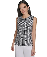 Calvin Klein Women's Printed Sleeveless Pleat Neck Camisole Top