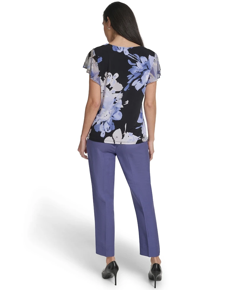 Calvin Klein Women's Mixed Media Cap-Sleeve Top