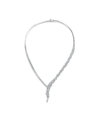 Genevive Sterling Silver White Gold Plated with Clear Round Cubic Zirconia Cluster Necklace