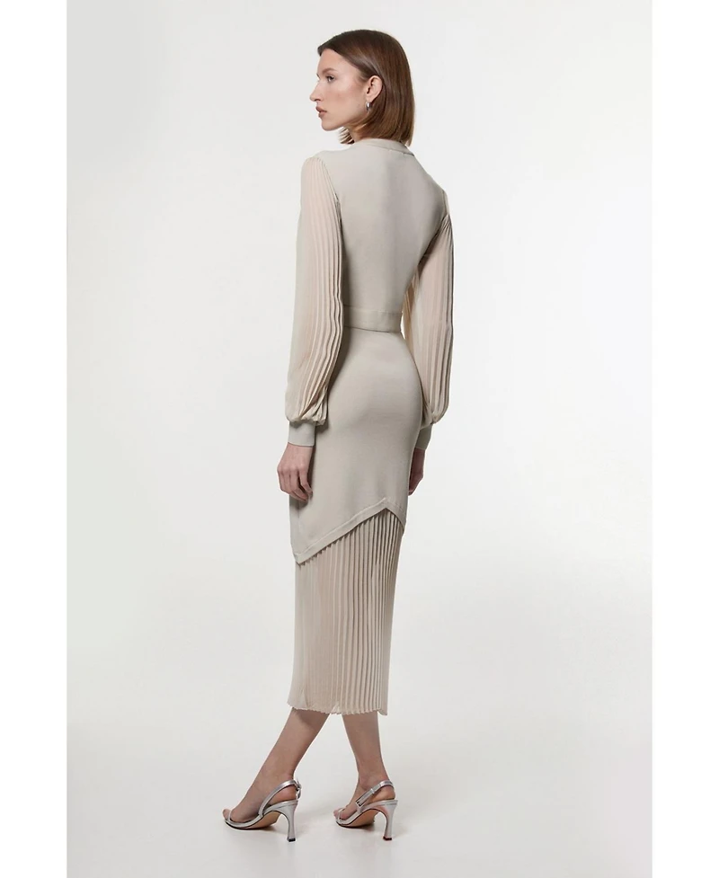 Karen Millen Women's Woven Sleeved Pleated Dress