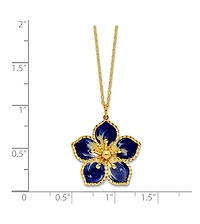 Curata Jewelry 14K Yellow Gold 18 Inch Italian Navy Enamel Textured Plumeria Necklace