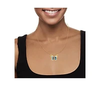 Curata Jewelry Solid 14k Yellow Gold 18 Inch Italian Blue Enamel Textured Butterfly Necklace