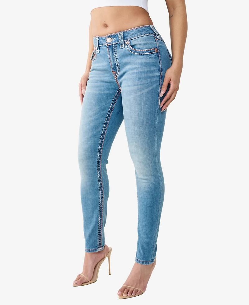 True Religion Women's Jennie Mid-Rise Skinny Super T Flap Jeans