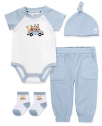 Baby Essentials Boys' Bunny-In-a-Truck Graphic Bodysuit & Pull-On Pants, 4-Piece Set