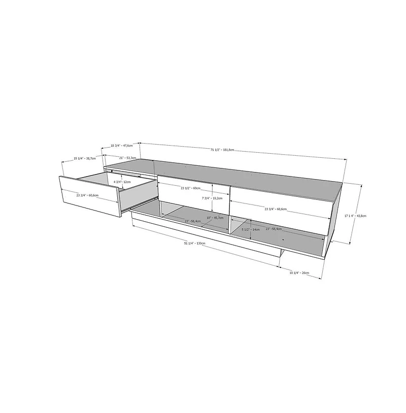 Nexera 72-Inch Tv Stand With 3-Drawers.