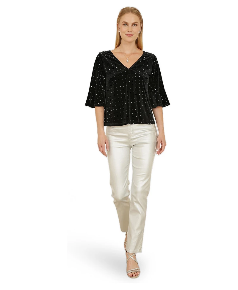 Yumi Women's Fluted Sleeve Relaxed Fit Top
