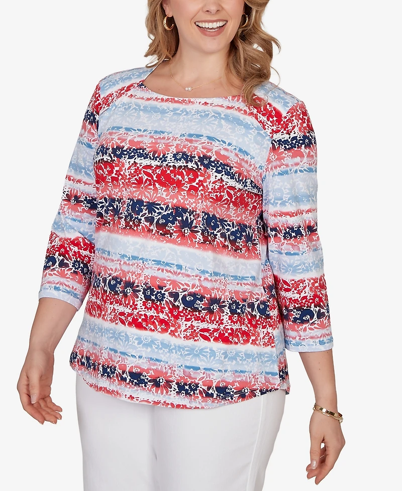 Ruby Rd. Plus Painted Floral Stripe Knit Top