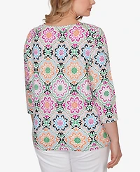 Ruby Rd. Plus Kaleidoscope Floral Boat Neck Knit Top