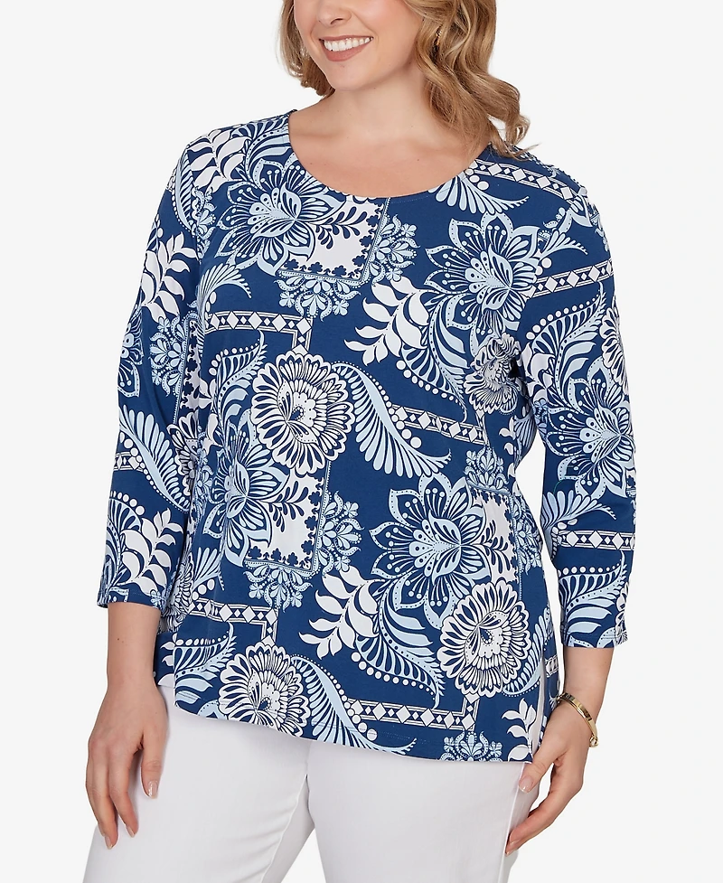 Ruby Rd. Plus Tropical Patchwork Scoop Neck Knit Top