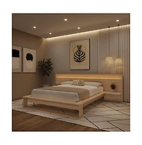 Nexera Lido Slatted Bedframe with Wide Headboard Lights and Shelves