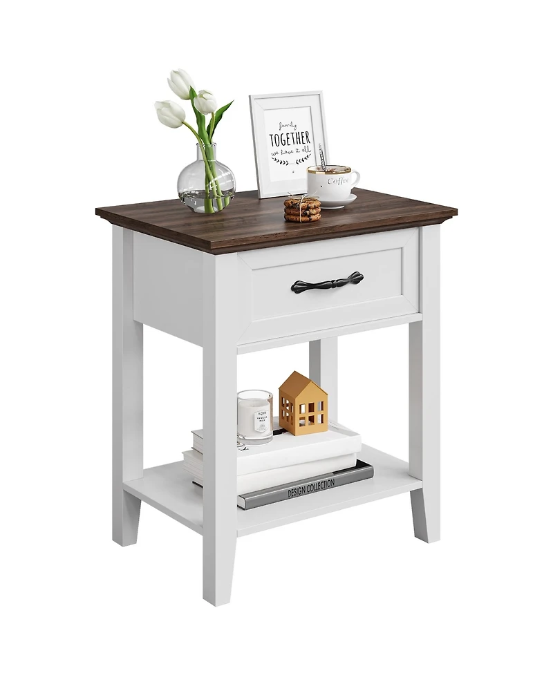 gaomon Wood Bedside Table With 1 Drawer and Open Storage Shelf, Industrial Side Table