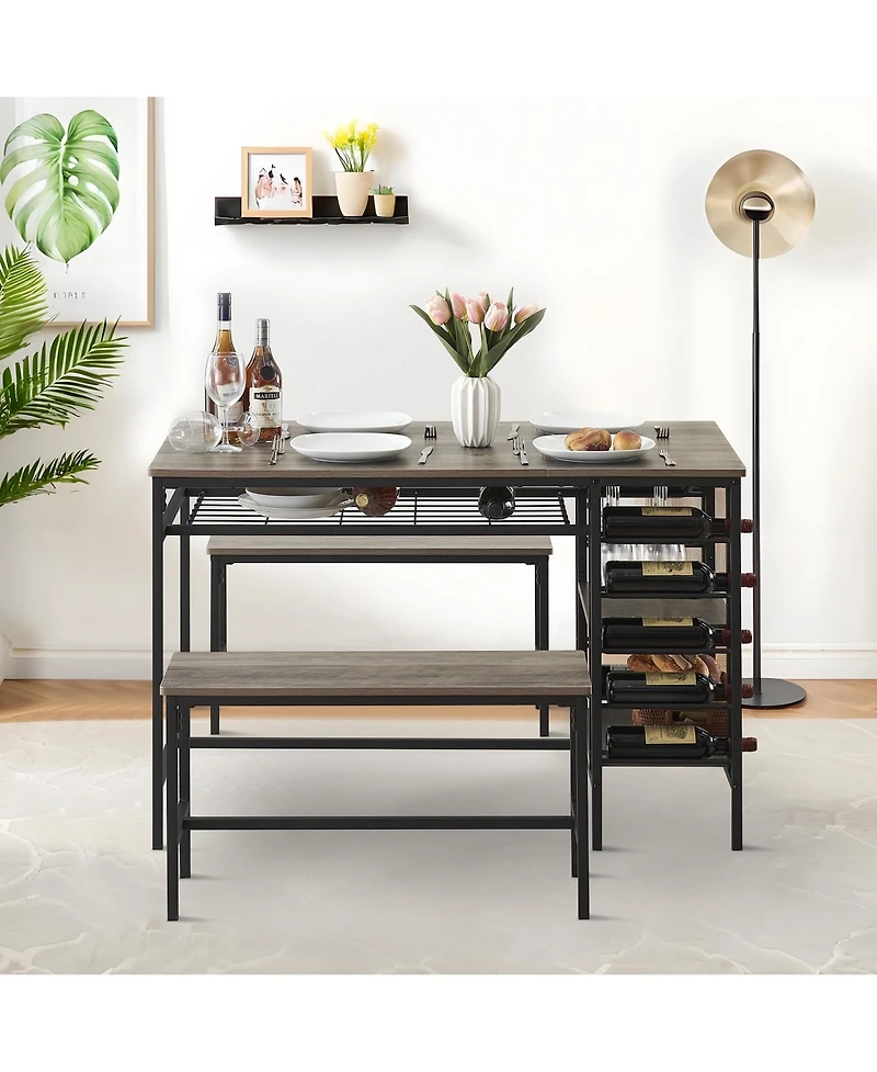 gaomon 4-Pc. Wood Dining Table Set with Wine Rack and Storage Shelves