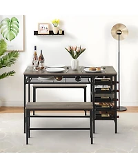 gaomon 4-Pc. Wood Dining Table Set with Wine Rack and Storage Shelves