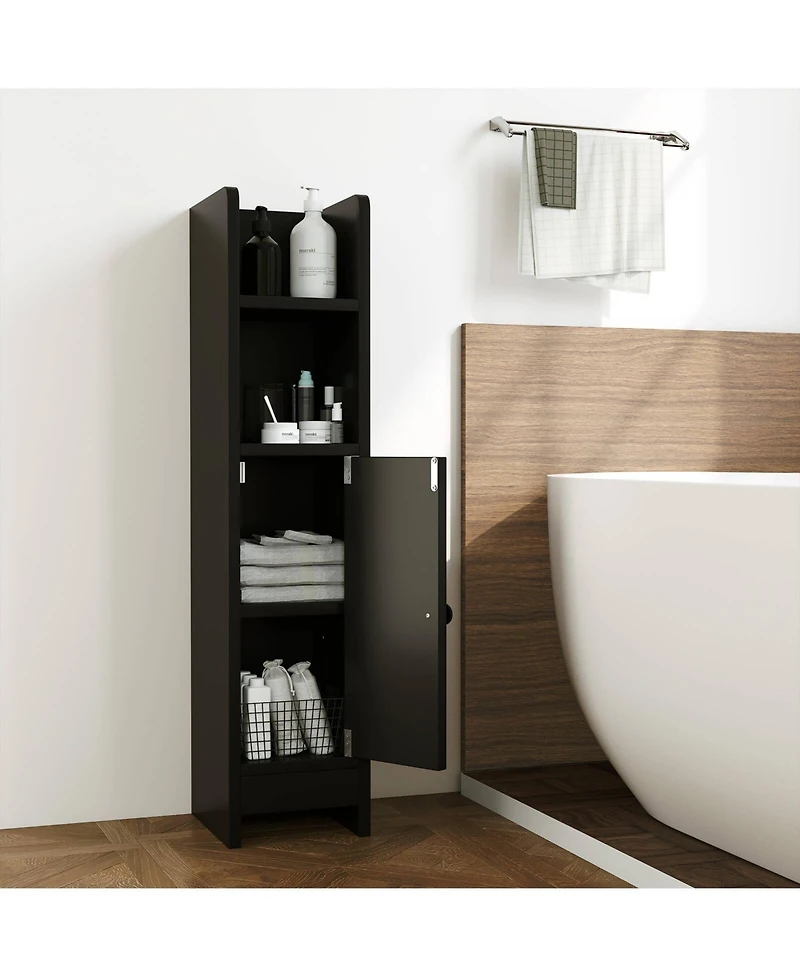 Bathroom Storage Cabinet with Adjustable Shelf 1 Door & 2 Open Shelves Living Room