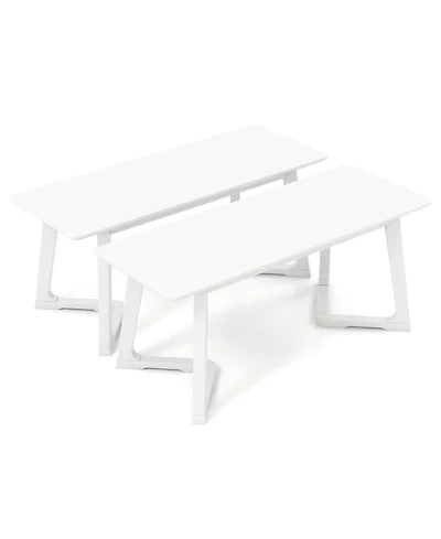 2 Pcs 42" Modern Entryway Bench with Rubber Wood Legs Smooth Seating Area