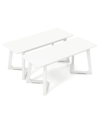 2 Pcs 42" Modern Entryway Bench with Rubber Wood Legs Smooth Seating Area