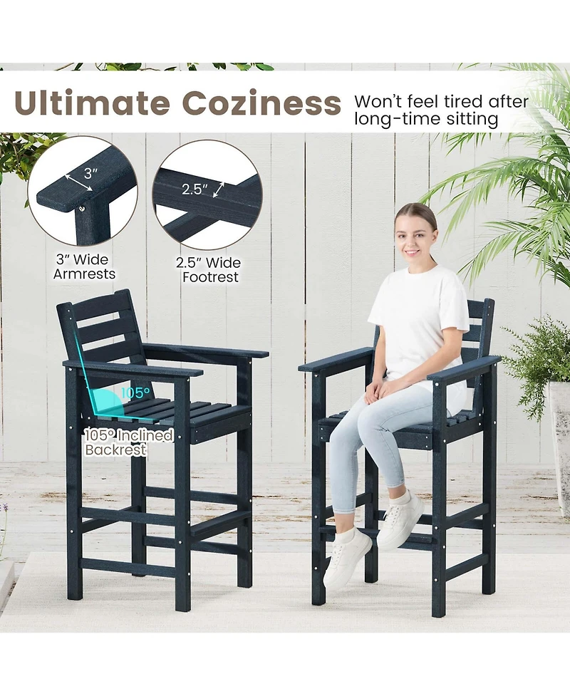 3-Piece Patio Hdpe Bar Set Armchairs with Square High-Top Table