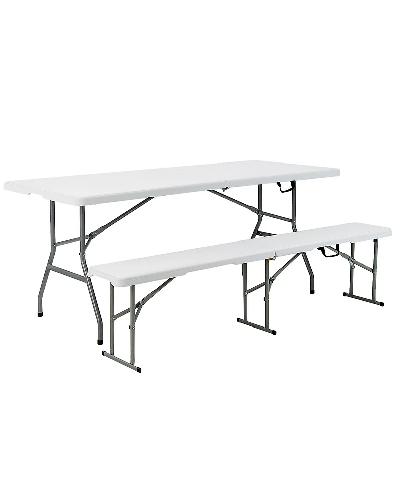 Outdoor Camping Table Set Folding Picnic Long Table with 2 Bench Seats