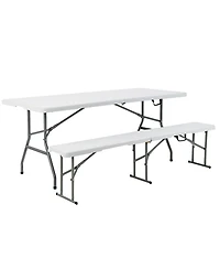 Outdoor Camping Table Set Folding Picnic Long Table with 2 Bench Seats