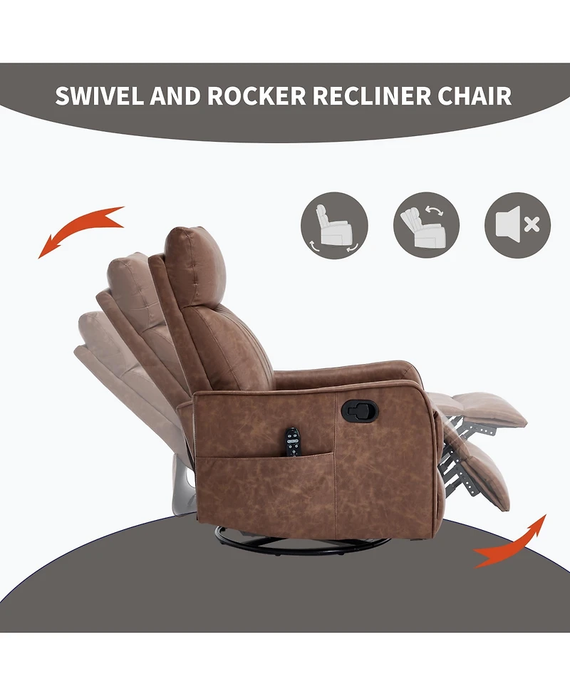 sumyeg Recliner Chair with Heat Massage Manual Rocker and Swivel Faux Leather