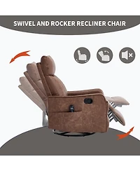 sumyeg Recliner Chair with Heat Massage Manual Rocker and Swivel Faux Leather