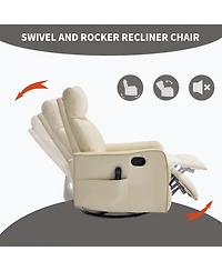 sumyeg Recliner Chair with Heat Massage Manual Rocker and Swivel Faux Leather