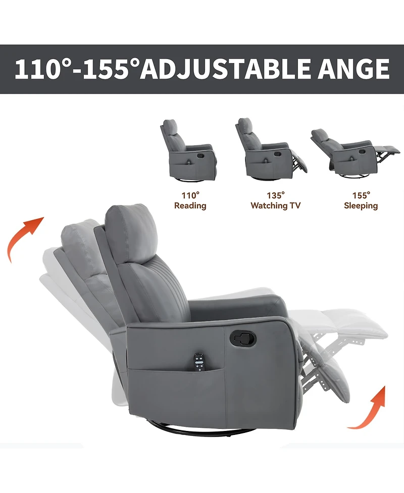 sumyeg Recliner Chair with Heat Massage Manual Rocker and Swivel Faux Leather