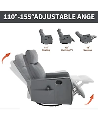 sumyeg Recliner Chair with Heat Massage Manual Rocker and Swivel Faux Leather