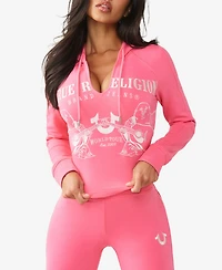 True Religion Women's French Terry Raglan Hoodie Sweatshirt