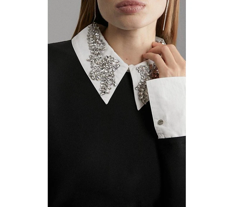 Karen Millen Women's Bandage Embellished Collar Knit Top