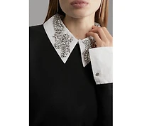 Karen Millen Women's Bandage Embellished Collar Knit Top