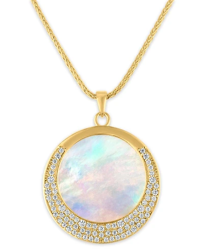 Macy's Mother of Pearl & Cubic Zirconia Crescent Circle Pendant Necklace in 14k Gold Over Sterling Silver