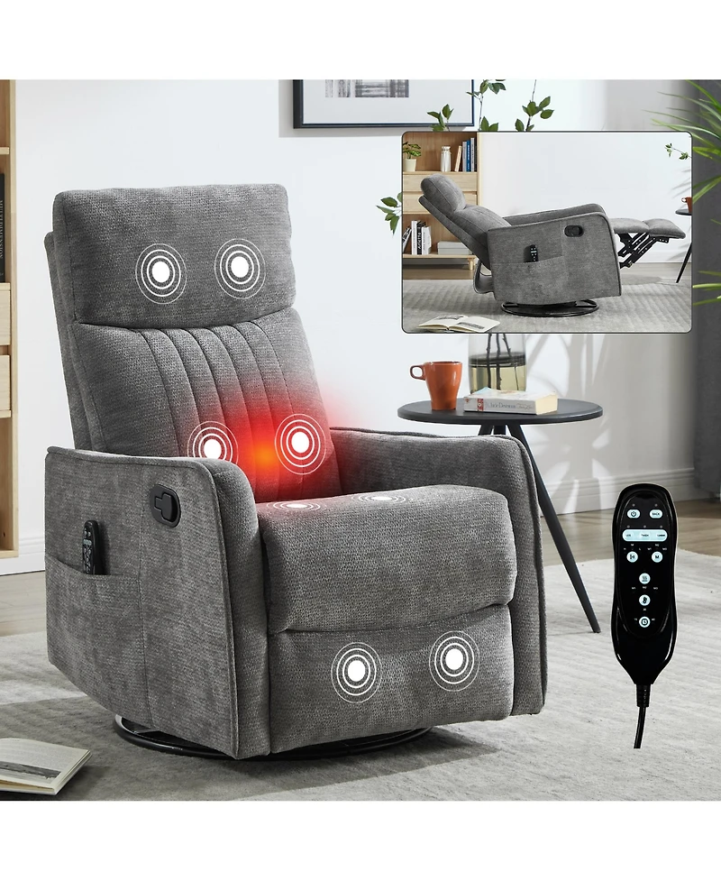 sumyeg Recliner Chair with Heat Massage Manual Rocker and Swivel