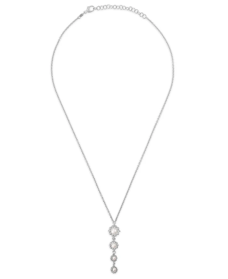 Macy's Cultured Freshwater Pearl (4.5-6.5mm) Flower Drop Y-Necklace in Sterling Silver