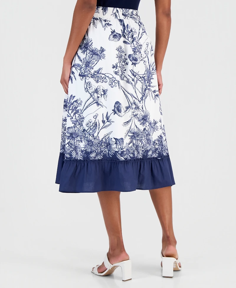 T Tahari Women's Printed Ruffled-Hem Pull-On Skirt