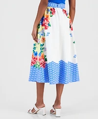T Tahari Women's Printed Belted Pull-On Midi Skirt