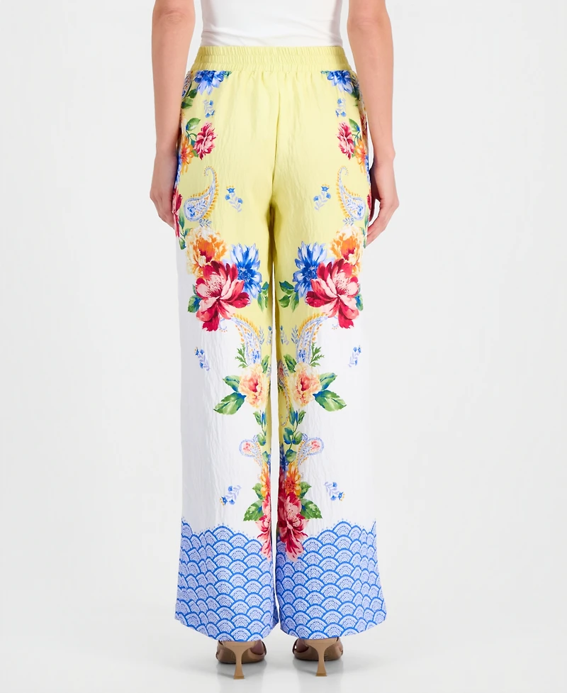 T Tahari Women's Mixed-Print Wide-Leg Pull-On Pants