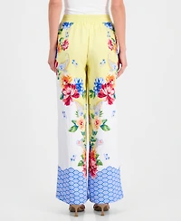 T Tahari Women's Mixed-Print Wide-Leg Pull-On Pants