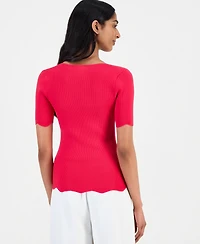 T Tahari Women's Square-Neck Scalloped-Edge Knit Top
