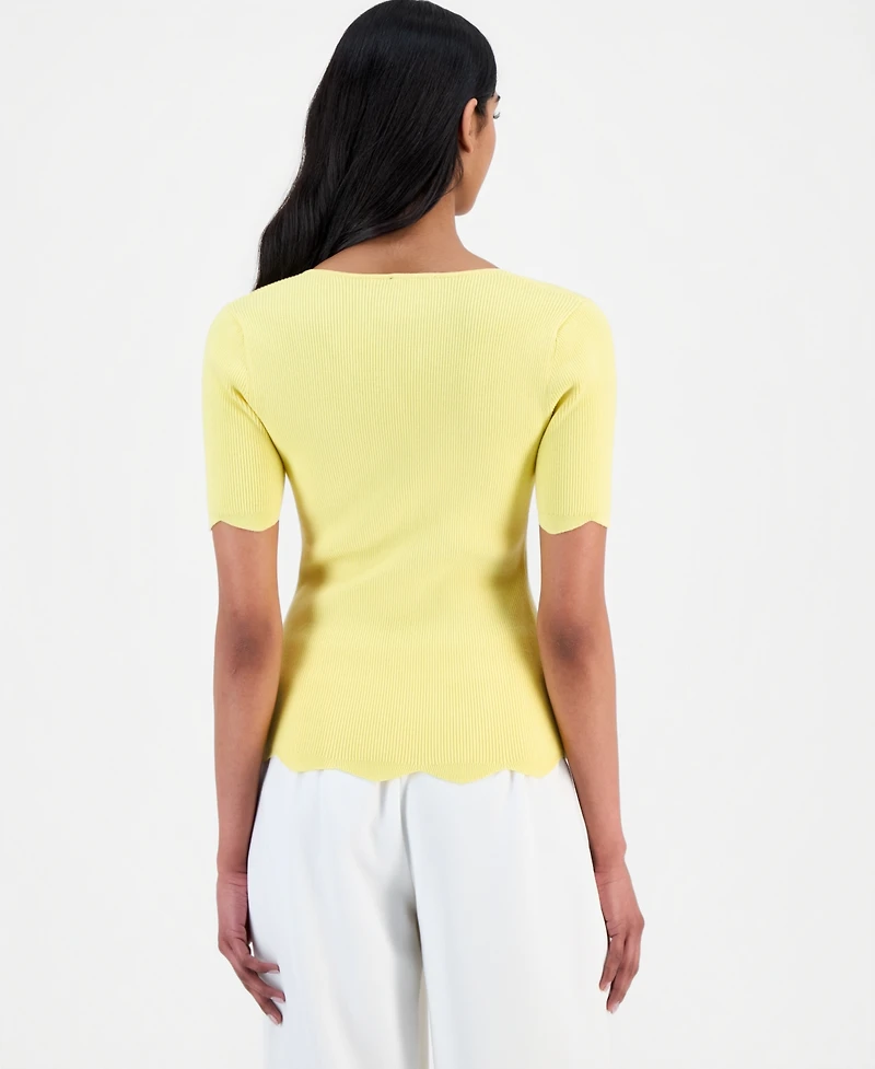 T Tahari Women's Square-Neck Scalloped-Edge Knit Top