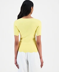 T Tahari Women's Square-Neck Scalloped-Edge Knit Top