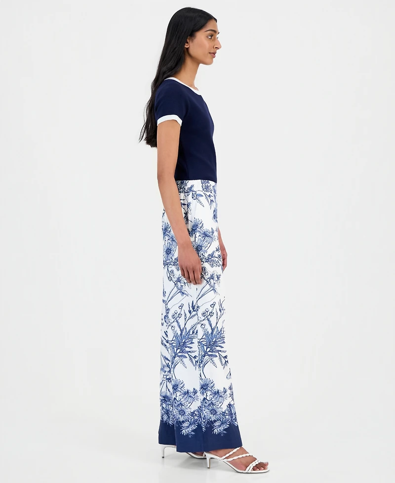 T Tahari Women's Printed Wide-Leg Pull-On Pants