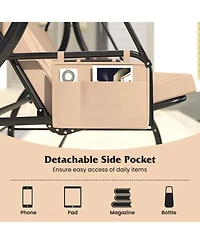 Mecale 3-Piece Patio Swing with Canopy, Removable Cushions & Side Pockets