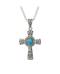 Curata Jewelry 925 Sterling Silver 18 Inch Oxidized Simulated Turquoise Religious Faith Cross Necklace