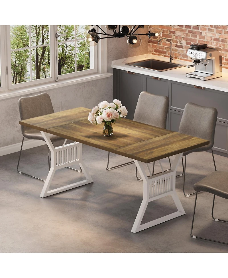 gaomon Dining Table 4-6 Person, Farmhouse Kitchen Table with Heavy Duty Metal Legs