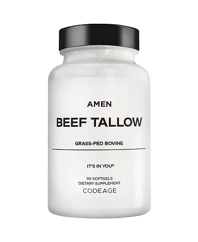 Amen Beef Tallow, Grass-Fed Bovine Tallow Nutrients, Whole-Food Paleo, Skin Support, 90 Capsules