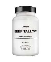 Amen Beef Tallow, Grass-Fed Bovine Tallow Nutrients, Whole-Food Paleo, Skin Support, 90 Capsules